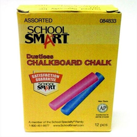 SCHOOL SMART School Smart 084833 High Visibility Non-Toxic Dustless Chalkboard Chalk; Assorted Color; Pack 12 84833